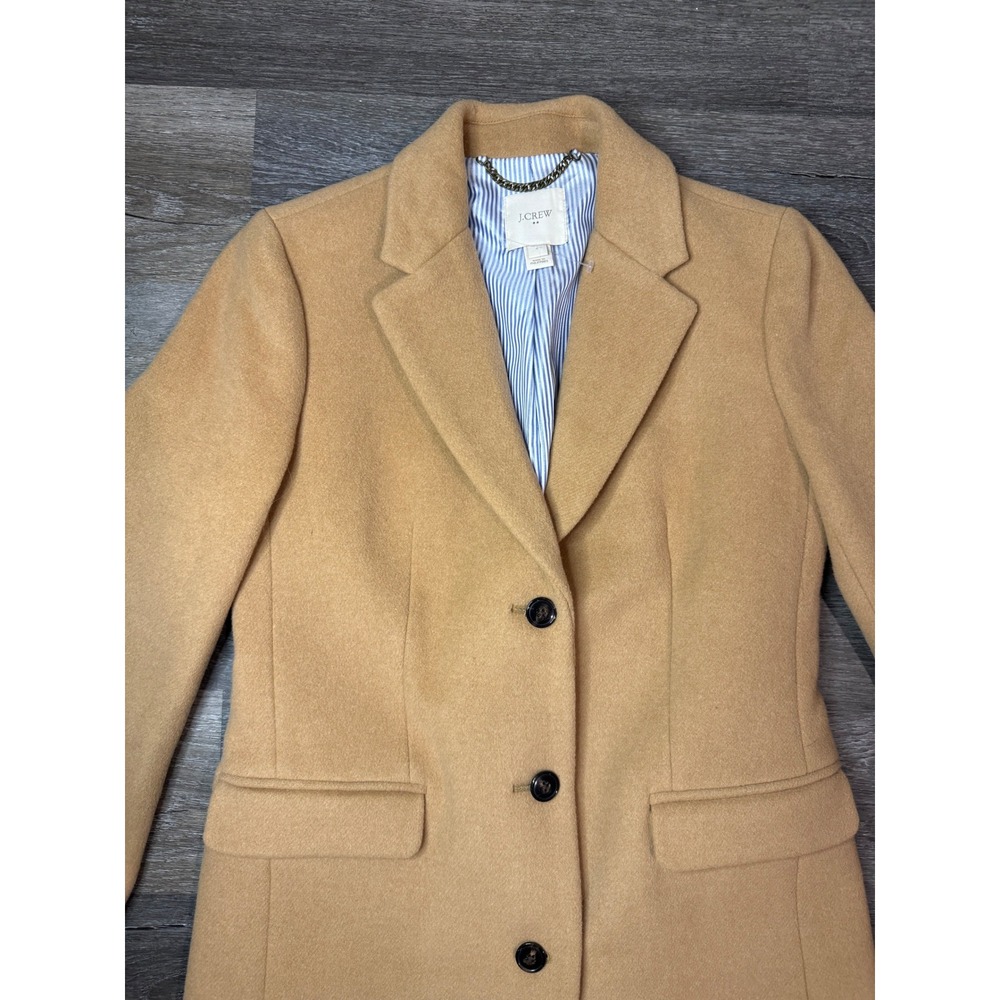 J.Crew Womens Camel Tan Wool Blend Notch Lapel 3-Button Topcoat Jacket Size 2 - Picture 3 of 12